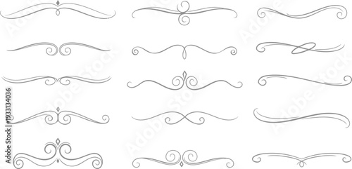 Collection of 16 unique hand drawn swirl and flourish designs for art and decoration