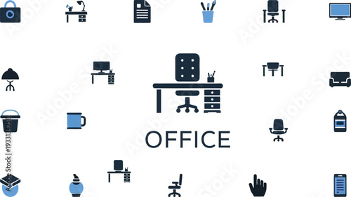 Office icons and furniture illustration