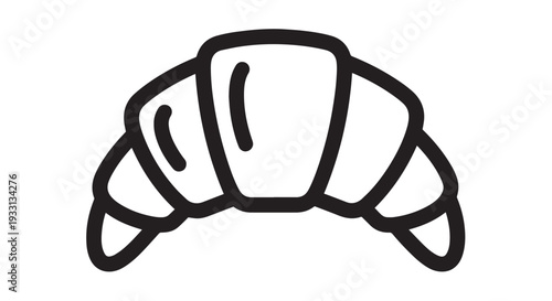 Simple black outline vector graphic illustration of a delicious crescent shaped french croissant pastry