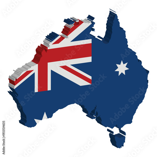 3D Australia map with Australian flag integrated on its surface
