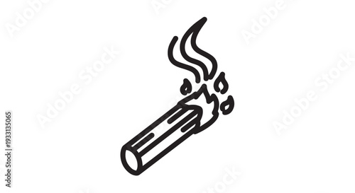 Black outline vector illustration depicting a lit matchstick with a vibrant flame and glowing sparks