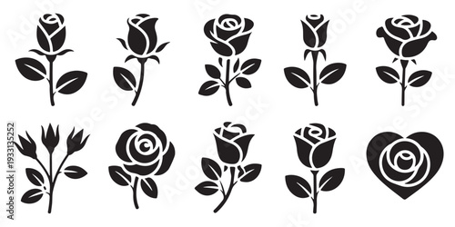 Elegant Rose Silhouettes Vector Set for Valentine's Day and Romantic Designs