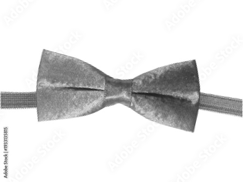 Black bow tie with halftone stipple effect isolated on transparent background. Vintage gentleman’s accessory. Vector cutout collage element element for scrapbook, mixed media design