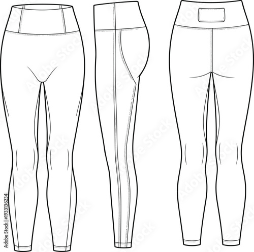 Three Different Styles of Black Waisted Leggings with Detailed Seam Lines high-waisted seamless fashion