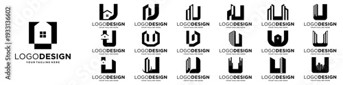 Set of initial letter U logo design with real estate, building, property logo concept