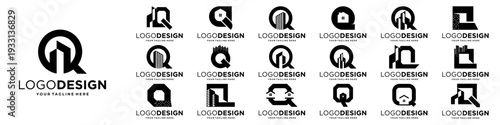 Set of initial letter Q logo design with real estate, building, property logo concept