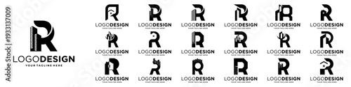 Set of initial letter R logo design with real estate, building, property logo concept
