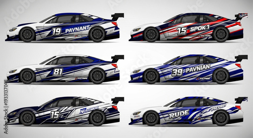 Six high-performance race cars with dynamic designs and vibrant colors.