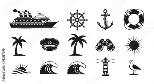 Collection of nautical and maritime themed illustrations and icons.