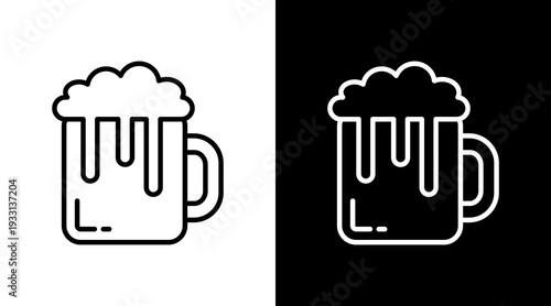 Beer Mug Black White Icon Set Design 