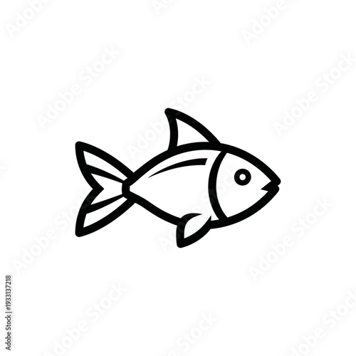 Simple black and white line art icon of a fish, isolated on white background.