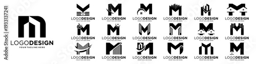 Set of initial letter M logo design with real estate, building, property logo concept