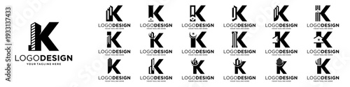 Set of initial letter K logo design with real estate, building, property logo concept