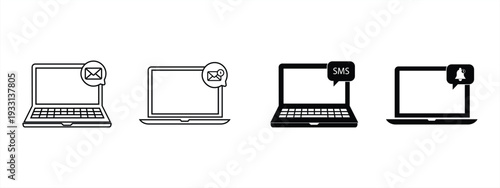 Notification icon on a laptop. Receiving email on a laptop. Unread messages. Messages or mail in the inbox. Vector illustration