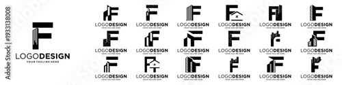 Set of initial letter F logo design with real estate, building, property logo concept