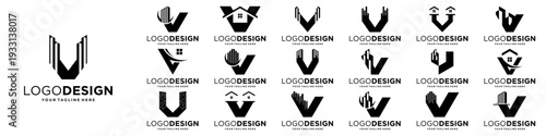 Set of initial letter V logo design with real estate, building, property logo concept