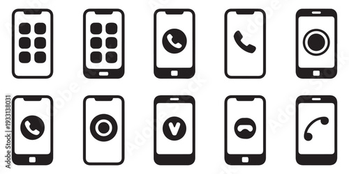 Smartphone App and Call Icons Collection. Mobile Interface Vector Symbols for Digital Services.