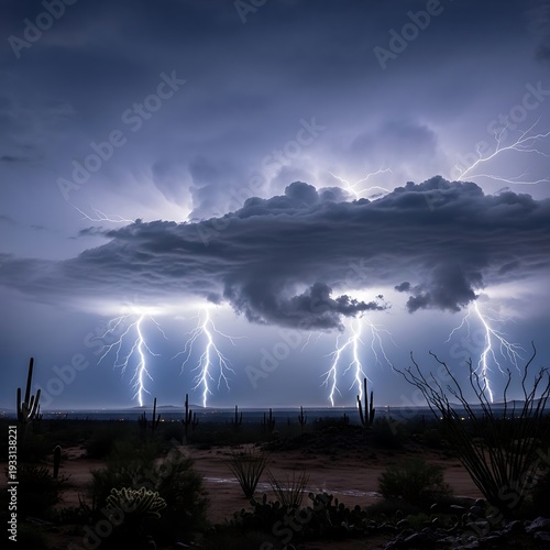 Dramatic Lightning Storm Over the Arizona Desert Landscape.
