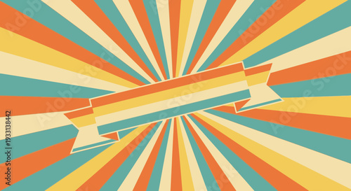 Trendy vintage retro vector illustration featuring a colorful sunburst pattern with grunge texture and vibrant rays for a stylish backdrop design