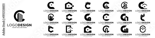 Set of initial letter C logo design with real estate, building, property logo concept