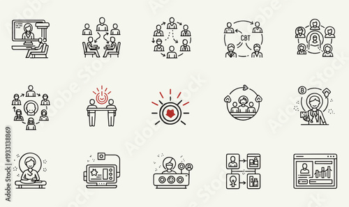 Premium Group Therapy  Online Counseling Icon Pack - 15 Professional Line Art Graphics for CBT sessions, Mental Health Support Networks  Telehealth UI Assets