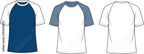Three T- Shirts with Different Color Combinations and Raglan Sleeves t-shirt white blue navy gray
