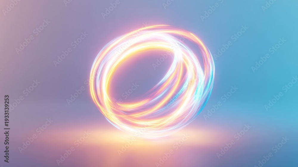 Naklejka premium Glowing neon spiral ball on pastel background for futuristic design