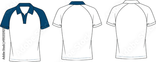 Three White and Blue Polo Shirts with Different Sleeve and Collar sleeves