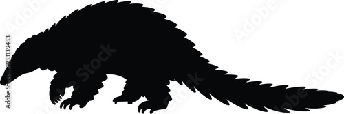 Pangolin Silhouette Illustration, Scaly Anteater Wildlife Animal Black Isolated Flat Vector Design