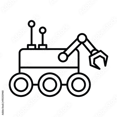 Robotic rover explores with articulated arm on wheeled base
