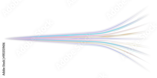 Colorful glowing speed light beams with dynamic motion trails, fast energy stream isolated on black background.
