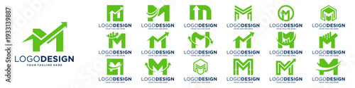 Set of initial letter M arrow logo. Finance, marketing, business logo template.