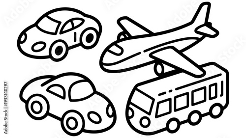 Fun Coloring Book Pages Featuring Various Transportation Vehicles for Kids