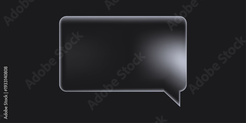 Dark 3d glass morphism chat bubble UI window with transparent glossy effect