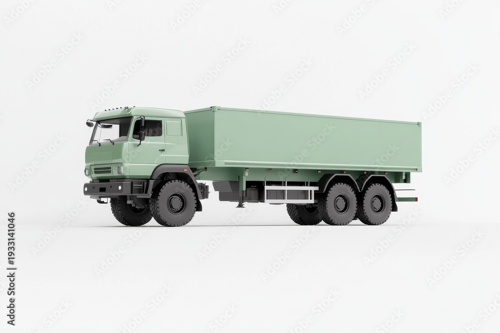 Obraz premium Green cargo truck on white background for transportation and logistics design