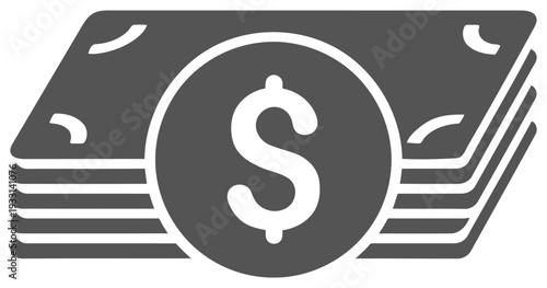 Money Icon large dollar coin over stacked banknotes flat vector isolated