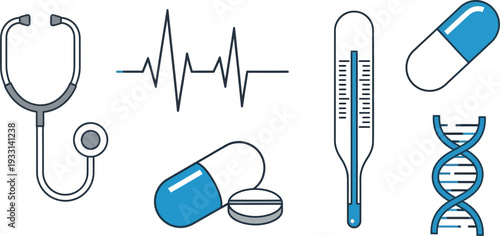 Medical symbols and healthcare icons representing medicine and health services online