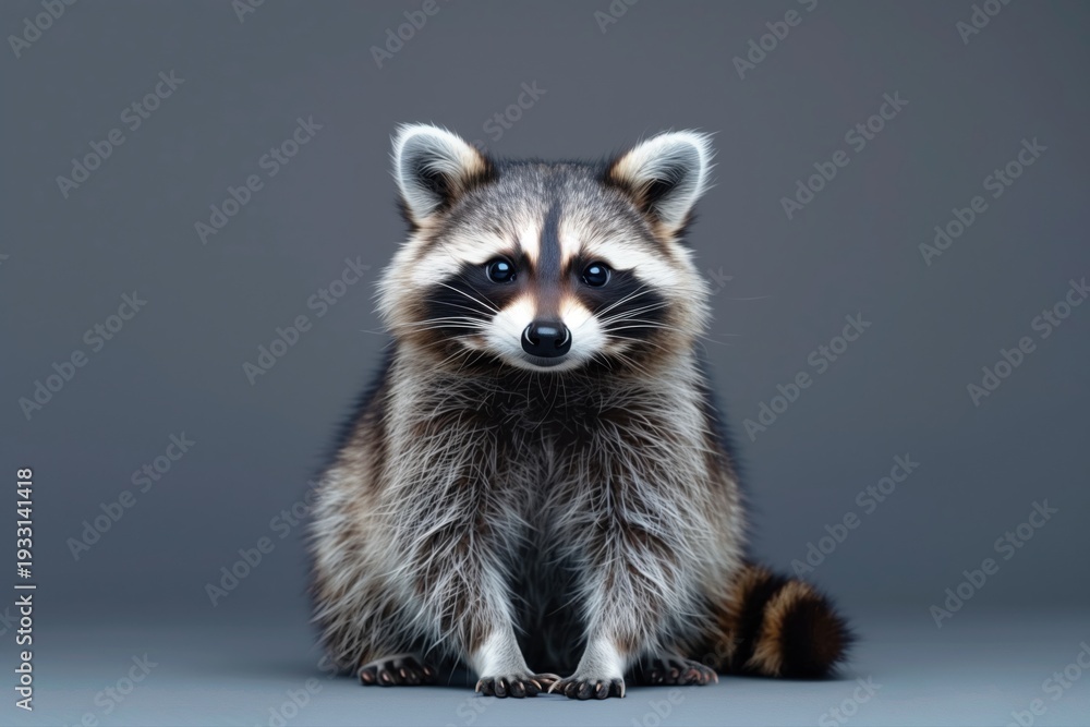 Obraz premium Cute raccoon studio portrait on gray background