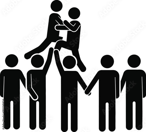 Set of 7 teamwork icons vector, black silhouettes