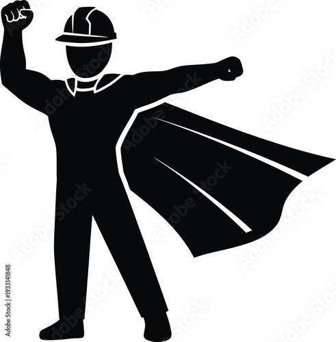 Black silhouette of a construction worker superhero vector