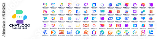 Bubble chat icon set logo design. Communicate logo design for technology