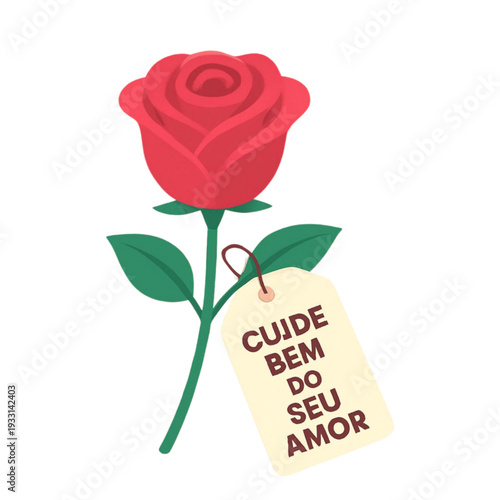 Rosa vermelha com mensagem de cuidado e amor