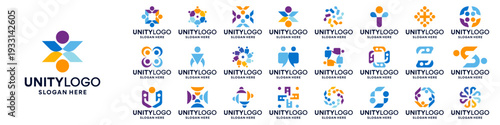 Set of modern community logo. Teamwork, organization, human society logo template.