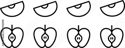 Watermelon slice and apple icon set with fresh fruit outline symbol line art vector illustration collection