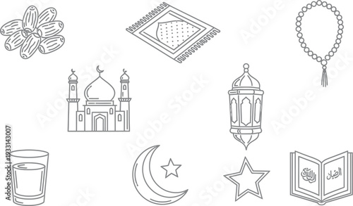 Collection of islamic symbols and elements for cultural and religious purposes