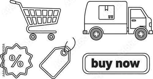 E-commerce graphic elements for online shopping and delivery services promotion