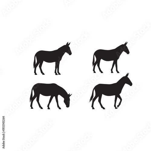 Mule Silhouette Set Black and White Vector Illustration Mule Outline Collection Minimal Monochrome Vector Mule Animal Silhouette Pack Black White Clipart