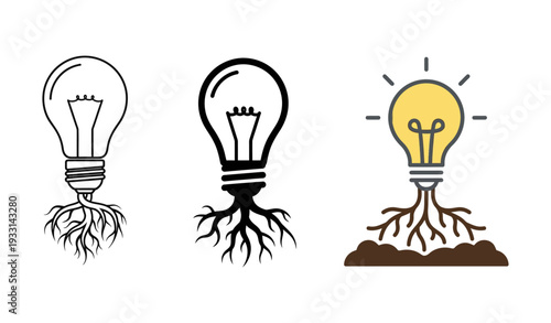 Lightbulb Growing Roots Business Concept Icon Vector Isolated on White Background_26