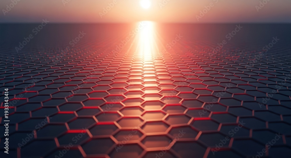 Obraz premium Abstract view of a honeycomb pattern leading towards a bright sunset