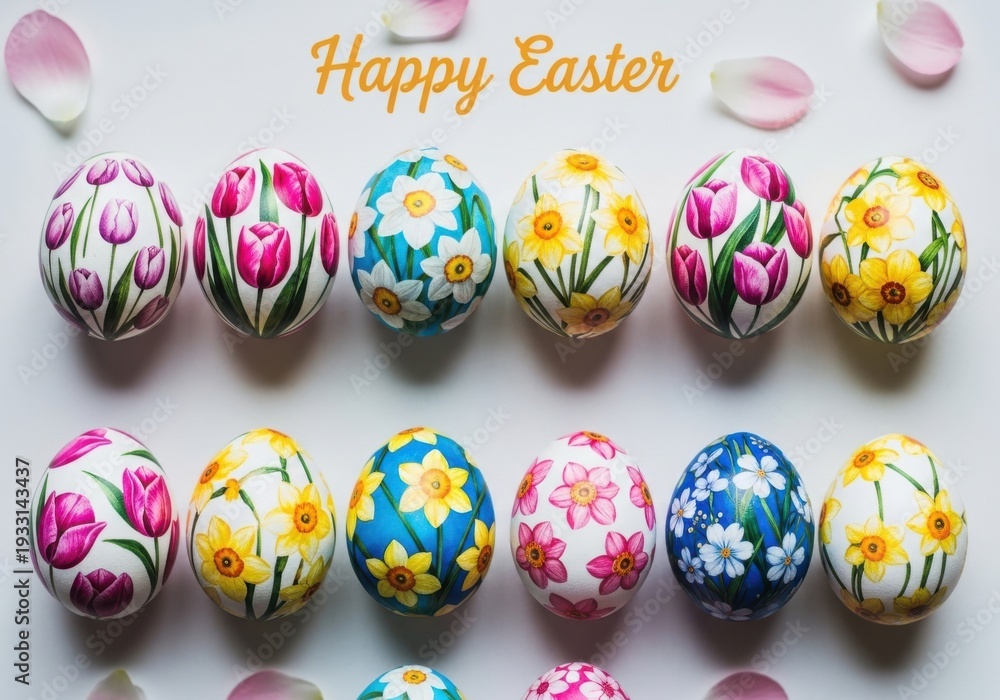 Fototapeta premium Colorful decorated easter eggs on white background